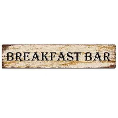 Image of KILSPU Breakfast Bar Street Sign Vintage Retro Metal Plaque Pub Poster Wall Art Decor Tin 4x16 in / 10x40 cm