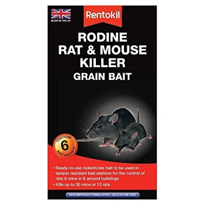 Image of Rentokil 2 x Rodine Rat and Mouse Killer Grain Bait, Black, 4 10.5 18.5 cm