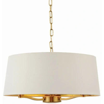 Image of Harvey 3 Light Ceiling Pendant Satin Brushed Gold, Vintage White Silk Effect, E14