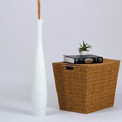 Image of Leewadee Large White Home Decor Floor Vase Wooden 70 cm Tall Farmhouse Flower Holder For Fake Plant And Pampas Grass