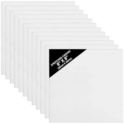 Image of 12 Pack Blank Canvas 20 x 20cm (8 8 inches) Pre Stretched Square Panel Boards Suitable for Acrylic and Oil Painting Also Sketching Drawing