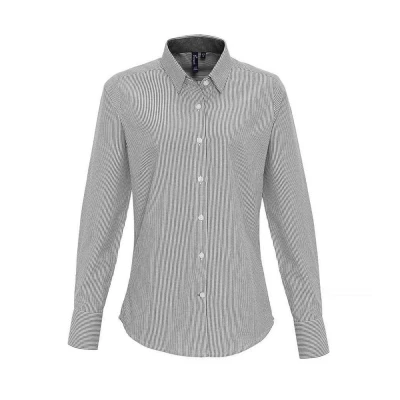 Image of Premier Womens/Ladies Striped Oxford Long Sleeved Formal Shirt (White/Grey) Size 2XL