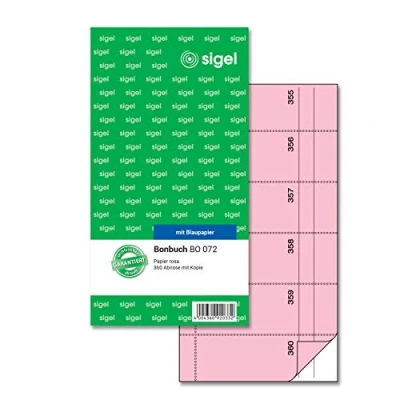 Image of Sigel BO072 Voucher Book 360 Tickets 105 Green color (outer) and Pink (inner)