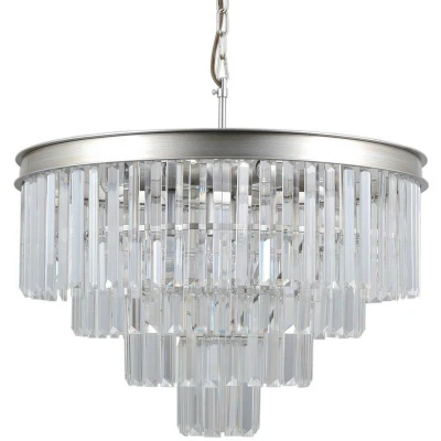 Image of Italux Lighting Hanging Pendant Silver 8 Light with Crystal Glass Shade, E14