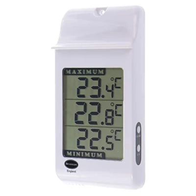Image of Digital Max Min Thermometer With Large Display in White Garden Greenhouse Growroom &amp; Can Be Used Indoor or Outdoor Easily Wall Mounted and Easy To Read