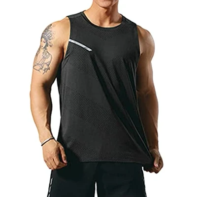 Image of Men&#039;s Athletic Workout Tank Tops Sleeveless Muscle Running Shirts Training Quick Dry Gym Activewear Black 2XL