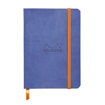 Image of RHODIA 117358C Saphir Soft Notebook A6 Dot 144 pages Ivory Clairefontaine Paper 90 g/m Bookmark, Elastic Closure Faux Leather Cover Rhodiarama Collection