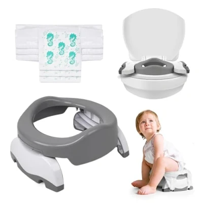 Image of Potette Plus 2 in 1 Compact Universal Potty and Toilet Training Seat Award Winning Essential for Toddlers Grey/White