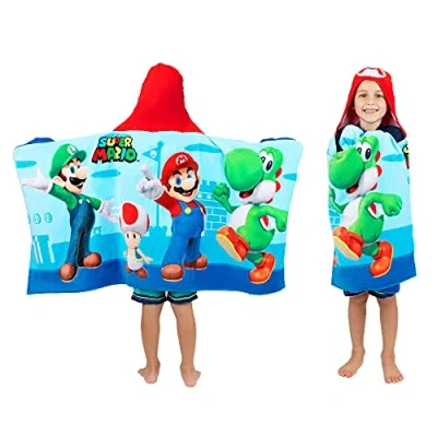 Image of Franco Kids Bath and Beach Soft Cotton Terry Hooded Towel Wrap, 24&quot; x 50&quot;, Mario