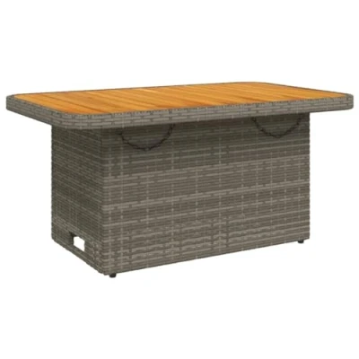 Image of vidaXL Garden Table Grey Poly Rattan and Acacia Wood Outdoor Coffee/Dining Adjustable, Weather Resistant for Patio/Backyard