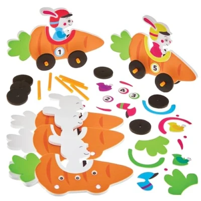 Image of Baker Ross FX979 Bunny and Carrot Push Along Kits Pack of 5, Easter Foam Craft for Kids