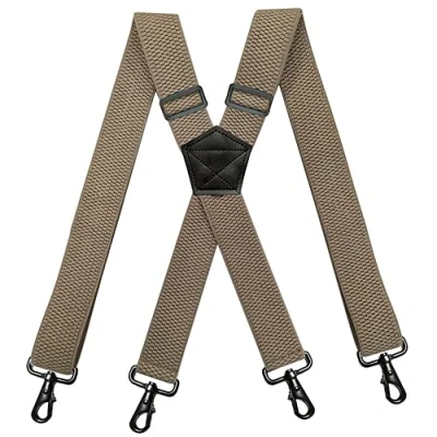 Image of YYKSYDPT Braces for Men Trousers with Very Strong 4 Carabiner Clips 38 MM Wide Duty X Style Adjustable Brace Suspenders (Light Brown)