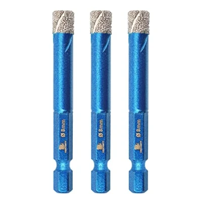 Image of Diamond Drill Bit 8mm,BRSCHNITT 3pcs/pack Hole Saw for Porcelain Tile Ceramic Stone Granite Marble,Hex Shank Dry Drilling Core Set
