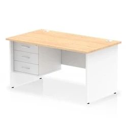 Image of Impulse 1400x800 Desk Maple/White Panel End Leg 1x3 Drawer Fixed Ped