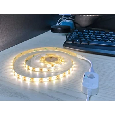Image of Vortex HJ J0083W USB LED Strip Lights with Motion Sensor, Warm White 3m Dimmable Closet Light Activated, Under Cabinet or Bed (3 Meters, White)