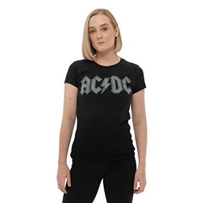Image of Paradiso Clothing Classic BAND AC/DC LOGO Diamante Print Tshirt, Women&#039;s, Size: Small, Black