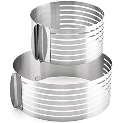 Image of Bontannd Adjustable Layered Cake Slicer Leveler,6 8 Inch Stainless Steel Round Bread Layer Cutter Mold,Baking Tool Kit Set Mousse Mould Slicing Silver