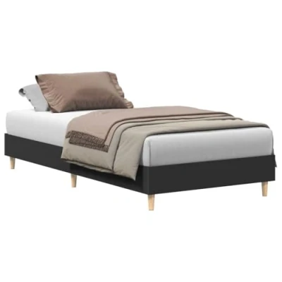 Image of vidaXL Bed Frame Single Black 90x190 cm Engineered Wood Modern Bedroom Base Without Mattress