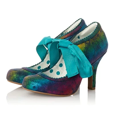 Image of Ruby Shoo Willow Turquoise Rainbow Floral High Heel Ribbon Bootie UK 5