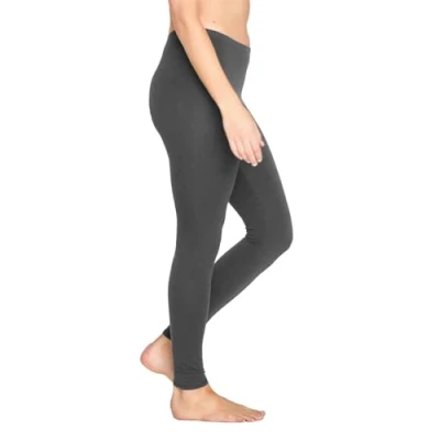 Image of Womens Bamboo &amp; Organic Cotton Base Layer Leggings Machine Washable Breathable Comfortable Full Length Form Fitting Elastic Stretch Bottoms for Relaxing, Lounging, Yoga, Gym Grey, Size 18