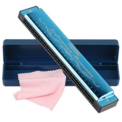 Image of Harmonica Harp Harmoc Armonica 24 Hole Mouth Organ Professional Key of C Polyphony Diatonic with Case for Blues Folk Jazz Pop Music Instrument