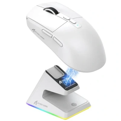 Image of ATTACK SHARK X6 49g SUPERLIGHT Mouse with Magnetic Charging Dock, PixArt PAW3395 Gaming Sensor, BT/2.4G Wireless/Wired Mouse, 26000 DPI, X3 Upgraded Office Mice for Win11/Xbox/PS/Mac (White)