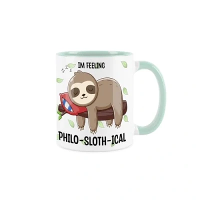 Image of Purely Home Novelty Sloth Mug Feeling Philosophical Animal Pun Gift Tea/Coffee Present Mint Green