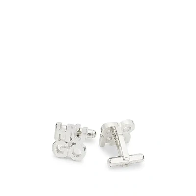 Image of HUGO Mens E Stacked CUF Logo Cufflinks in Stainless Steel