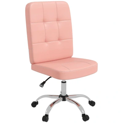 Image of Vinsetto Armless Office Chair, Faux Leather Desk Chair with Adjustable Height, Button Tufted, Pink