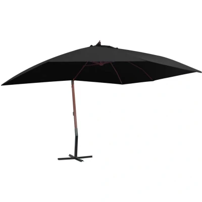 Image of vidaXL Hanging Garden Parasol with Wooden Pole 400x300 cm Black