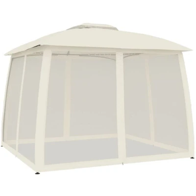 Image of vidaXL Gazebo with Double Roof and Mesh Walls Cream 2.93x2.93 m Steel