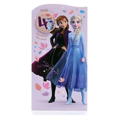 Image of UK Greetings Disney 4th Birthday Card For Her/Girl With Envelope Frozen Design Elsa &amp; Anna