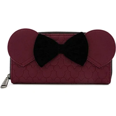 Image of Loungefly X Disney Minnie Mouse Maroon Quilted Zip Around Purse