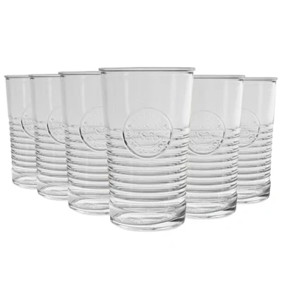 Image of Bormioli Rocco Officina 1825 Highball Glasses Set Vintage Italian Cut Glass Cocktail Tumblers 475ml Pack of 6