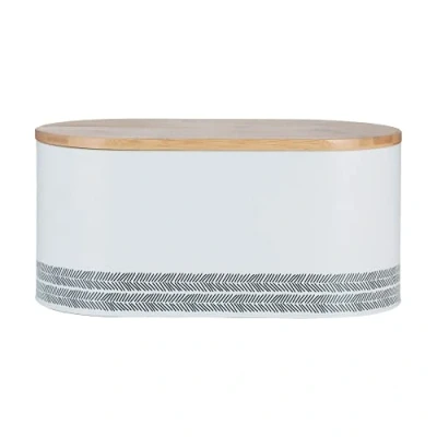 Image of Typhoon Monochrome Bread Bin Hardwearing Carbon Steel with Bamboo Lid Keeps Fresher For Longer White and Black, 340mm x 180mm 150mm