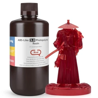 Image of ELEGOO Upgraded ABS Like Resin 3.0, 405nm UV Curing 3D Printer with Higher Precision and lower Shrinkage, Enhanced Strength Toughness Photopolymer for LCD Clear Red 1KG