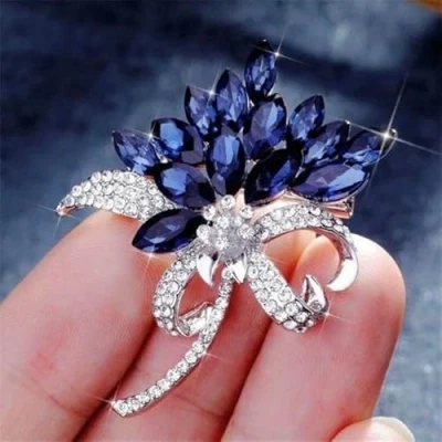 Image of YOGAYE Crystal Brooch Flower Brooches Lapel Pin Rhinestone Corsage Wedding Jewelry Women