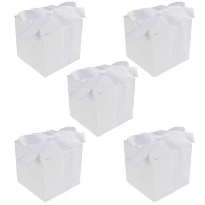Image of 50PCS Kraft Paper Candy Boxes, DIY Square Boxes with Ribbon, Creative Treat Gift, Sweet Wedding Favour Mini Cupcake for Party, Baby Shower, Birthday Anniversary (White)