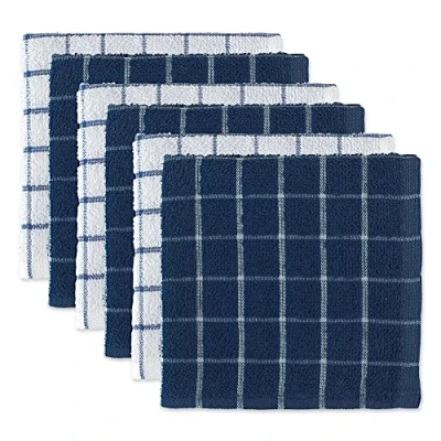 Image of DII 100% Cotton, Machine Washable, Ultra Absorbant, Basic Everyday 12 x Terry Kitchen Dish Cloths, Windowpane Design, Set of 6 Nautical Blue