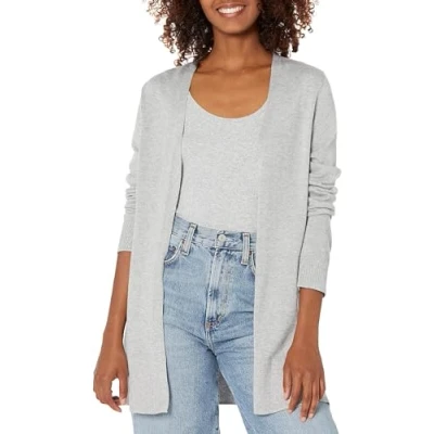 Image of Amazon Essentials Women&#039;s Lightweight Open Front Cardigan Jumper (Available in Plus Size), Light Grey Heather, XL