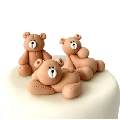 Image of 3Pcs Teddy Bears Cake Topper Christening Decoration 3D Edible Fondant Figures Great for Kids Boy Girl Birthday Baby Shower Easy to Use