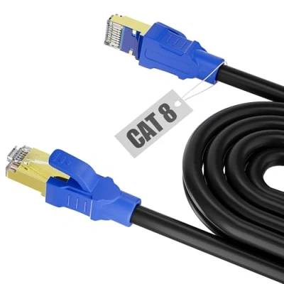 Image of Cat 8 Ethernet Cable 5m, Internet High Speed, LAN Gigabit, Network FTP Shielded, Patch Weatherproof, Wifi Black, Wlan Indoor for Router 40Gbps 2000Mhz