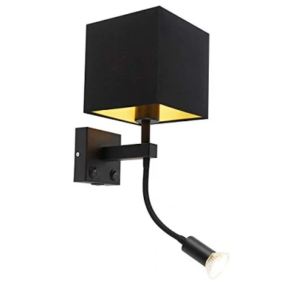 Image of Qazqa Modern Wall Lamp I Light Black with USB and Square Shade Zeno Suitable for LED E27 1 Steel Living Room Kitchen Bedroom
