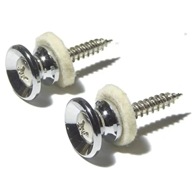 Image of Guitar Strap Buttons End Pins for Electric Acoustic Bass Ukulele, Chrome (Set of 2) 14mm Diameter