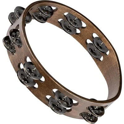 Image of Meinl Percussion Traditional Wood Tambourine 2 Row 10 inch Diameter Siam Oak / Steel, Walnut Brown Natural (TA2WB)
