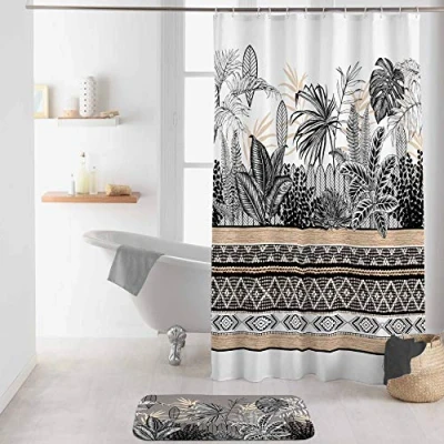 Image of Douceur d&#039;Intérieur Shower Curtain with Hooks Multi Colour 180 x 200 cm Polyester Printed Tikal des Places