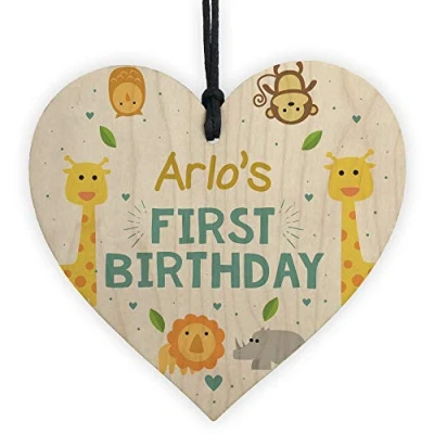 Image of RED OCEAN Personalised 1st Birthday Gift For Daughter Son Wooden Heart Card