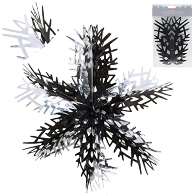 Image of Christmas Concepts® 16 (1.3ft) Large Foil 3D Snowflake Hanging Decoration Trimming (Black &amp; Silver)