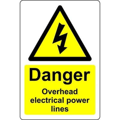 Image of Danger overhead electrical power lines Safety sign 1mm Plastic (300mm x 200mm)