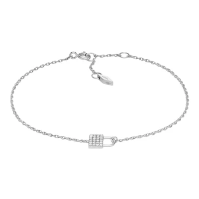 Image of Fossil Women&#039;s Bracelet, Sterling Silver Lock Chain Bracelet